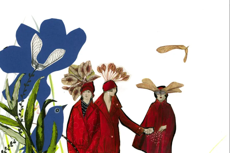 Illustration femmes fleurs oiseau
